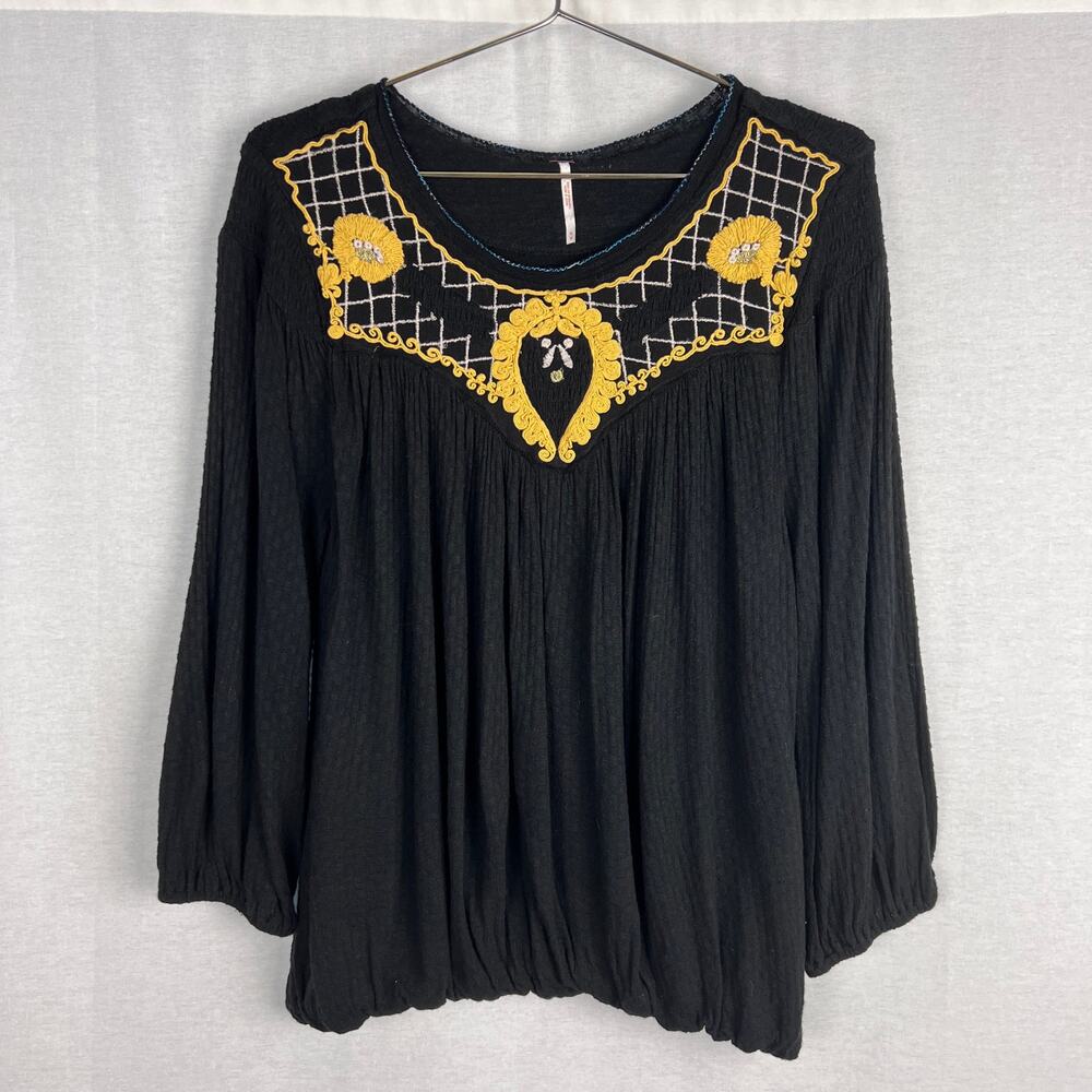 Free People Top Womens Begonia Embroidered Peasant Boho Artsy Renaissance Folk
